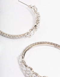 Silver Diamante Baguette Statement Hoop Earrings - link has visual effect only