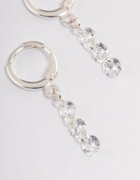 Silver Triple Floating Diamante Huggie Earrings - link has visual effect only