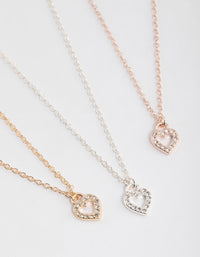 Mixed Metal Diamante Open Heart Necklace Pack - link has visual effect only