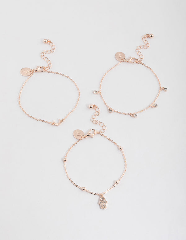 Rose Gold Diamante Fatima Bracelet Pack