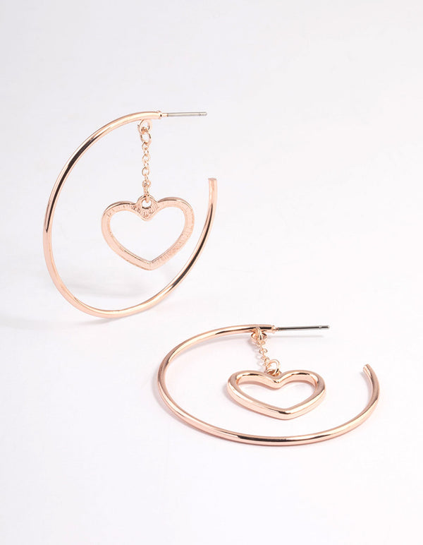 Rose Gold Heart Drop Hoop Earrings