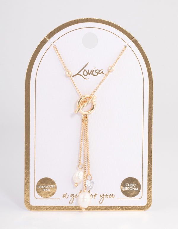 Gold Freshwater Pearl T&O Station Necklace