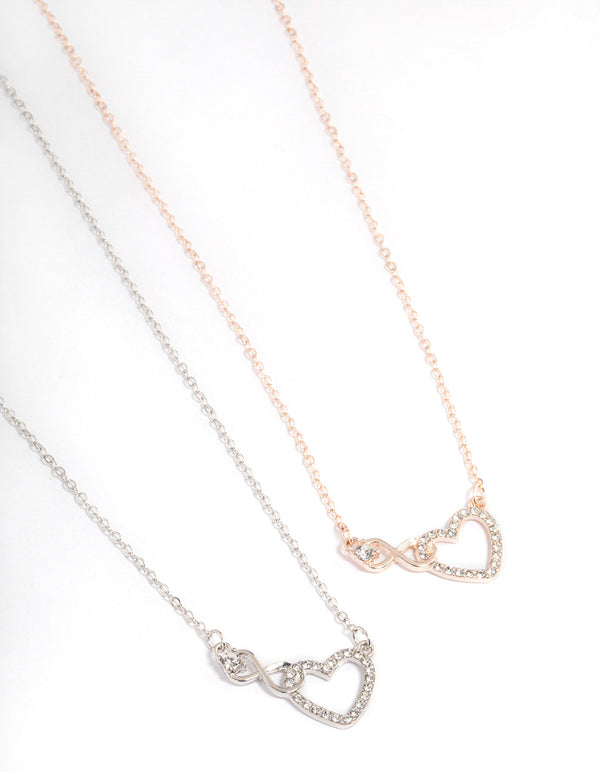 Mixed Metal Diamante Infinity & Heart Necklace Pack