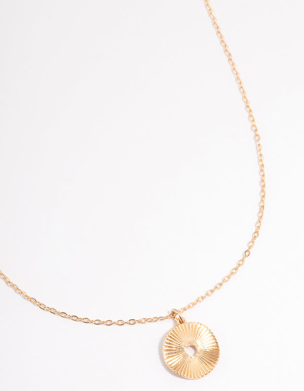 Gold Textured Disc Necklace