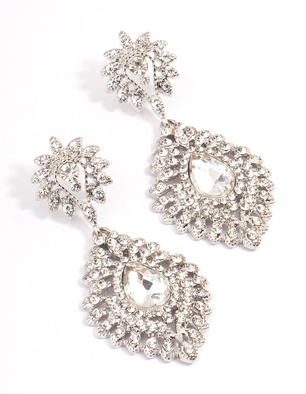 Silver Statement Diamante Drop Earrings