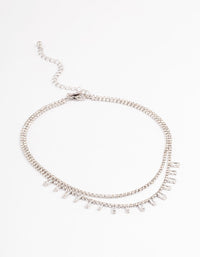 Silver Double Row Dainty Rectangle Diamante Necklace - link has visual effect only