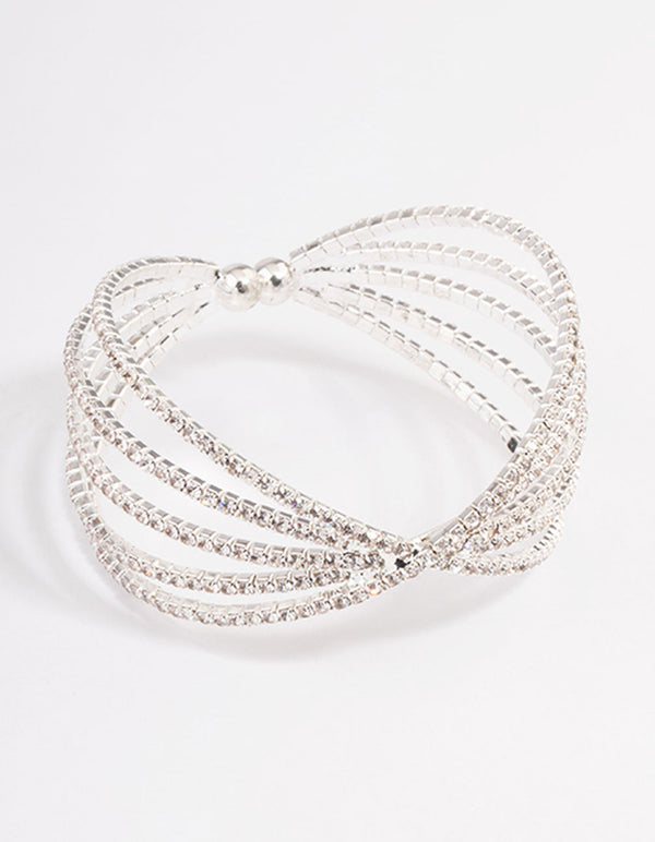 Silver Triple Row Criss Cross Cuff Bangle