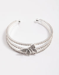 Silver Triple Row Diamante Butterfly Cuff Bangle - link has visual effect only