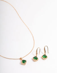 Cubic Zirconia Gold Square Cushion Earrings & Necklace - link has visual effect only