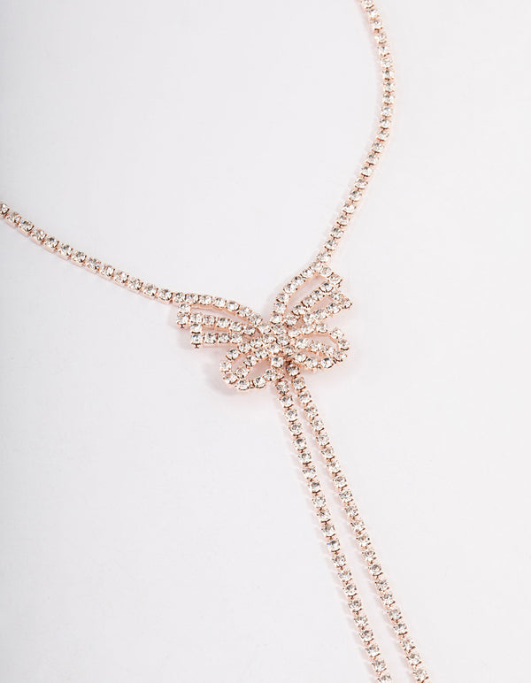 Rose Gold Diamante Butterfly Drop Choker