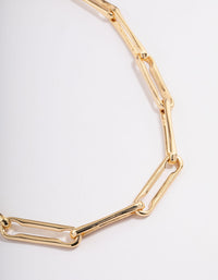 Gold Plated Long Link Chain Necklace - link has visual effect only