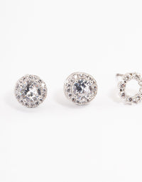 Rhodium Circle Cubic Zirconia Earrings Pack - link has visual effect only