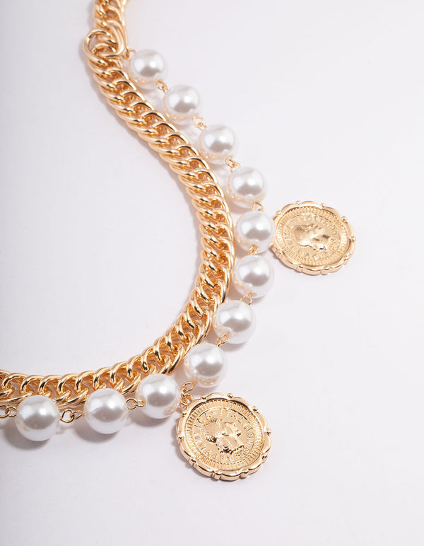 Gold Hinge Pearl Double Chain Belts