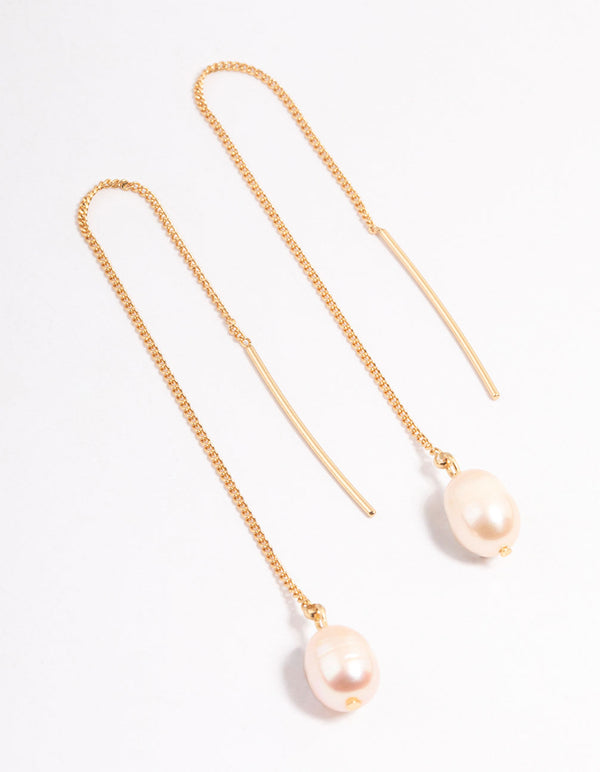 Gold Plated Thread Through Pearl Earrings