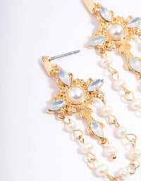 Gold Plated Embellished Freshwater Pearl Cross Earrings - link has visual effect only