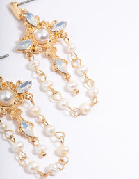 Gold Plated Embellished Freshwater Pearl Cross Earrings - link has visual effect only