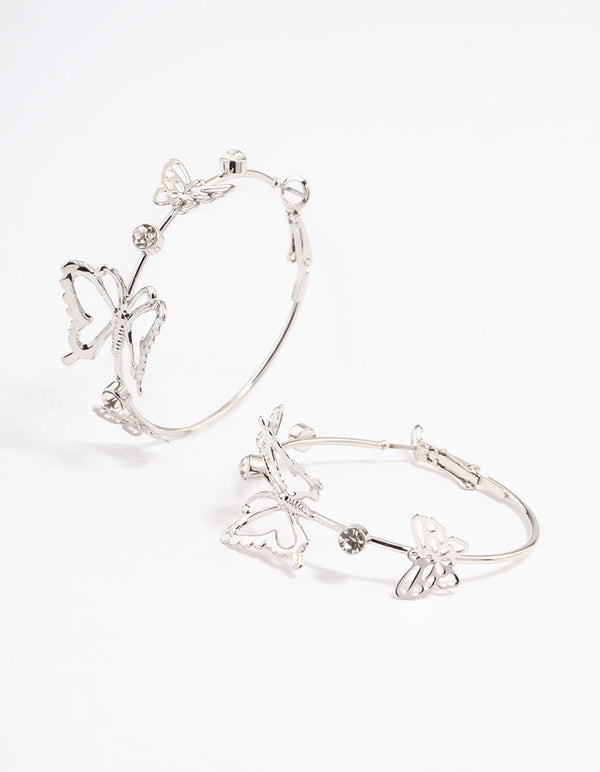 Rhodium Butterfly Hoop Earrings