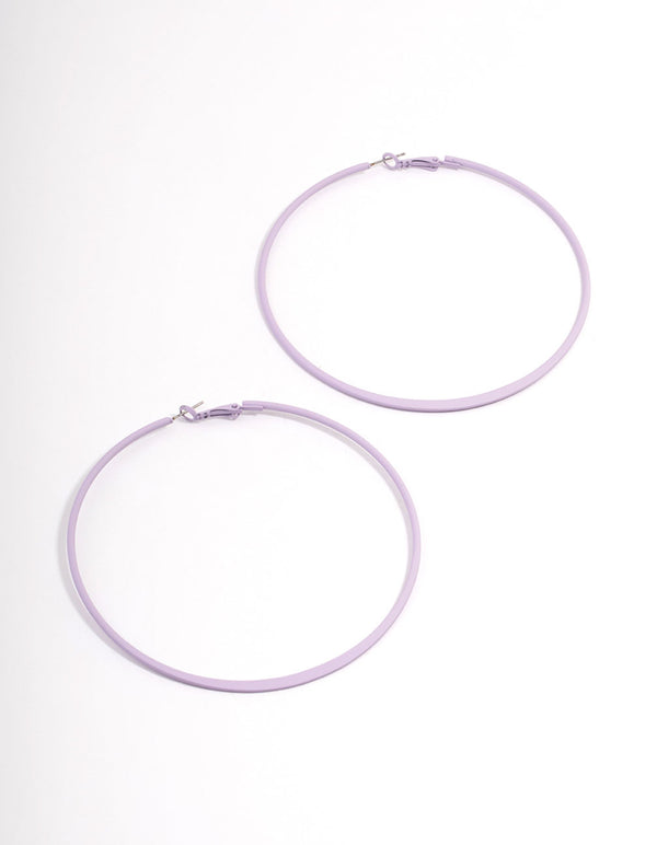 Purple Coated Felt Edge Hoop Earrings 9cm