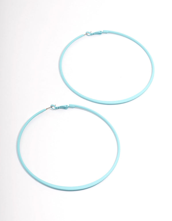 Blue Coated Felt Edge Hoop Earrings 9cm