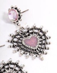 Antique Silver Pink Sparkle Heart Earrings - link has visual effect only