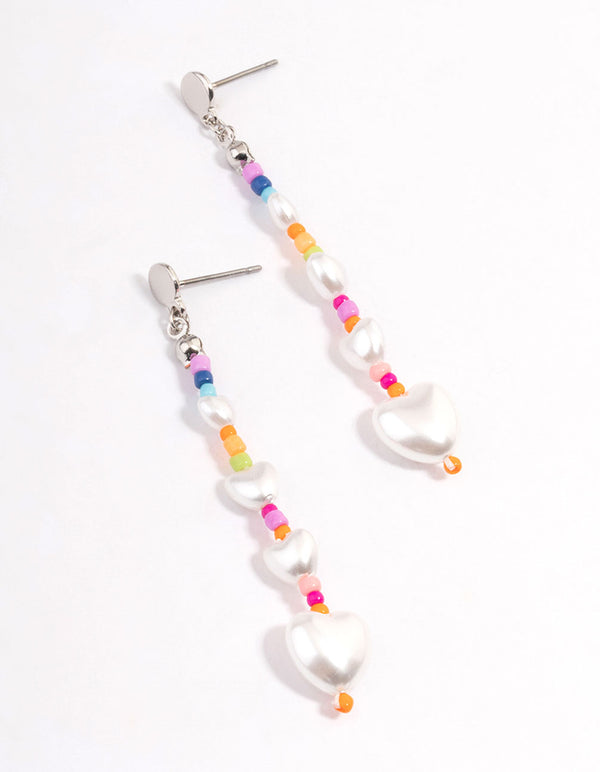 Gold Bead Heart Drop Earrings