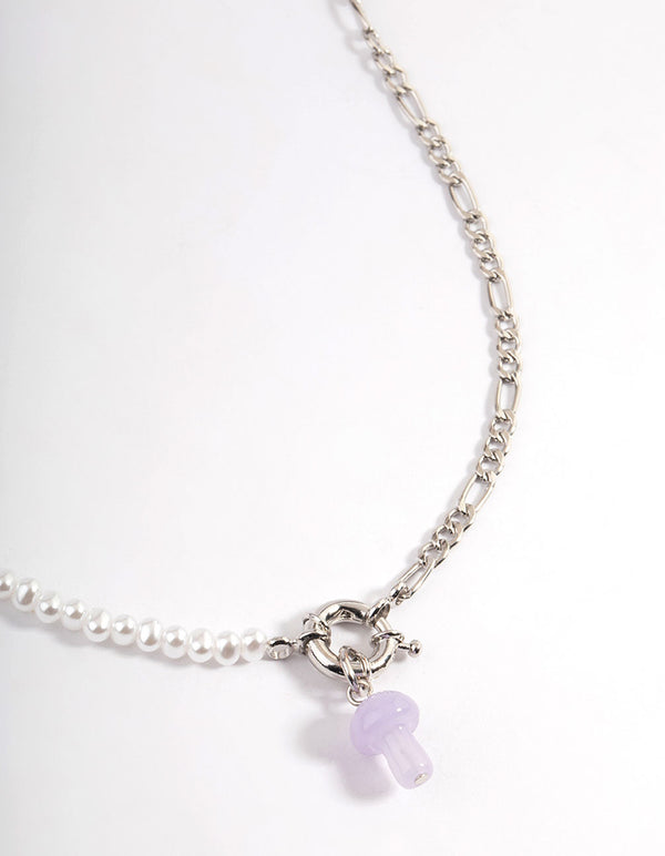 Purple Mushroom Pearl Chain Necklace