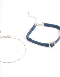 Rhodium Denim Heart Choker - link has visual effect only