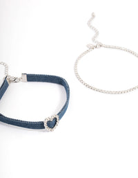 Rhodium Denim Heart Choker - link has visual effect only