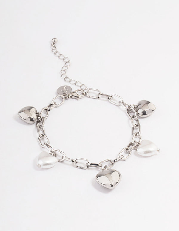 Rhodium Puffy Heart Bracelet