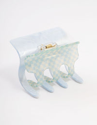 Acrylic Blue Contrast Checkered Hair Claw Clip - link has visual effect only