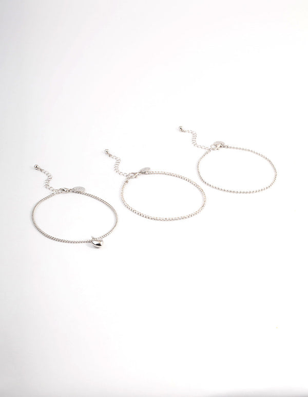 Rhodium Puffy Heart Multi Anklet