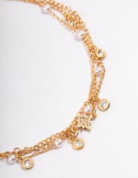 Gold Cubic Zirconia & Pearl Bead Anklet Pack - link has visual effect only