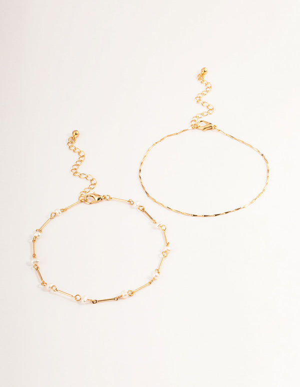 Gold Freshwater Pearl Anklet Pack