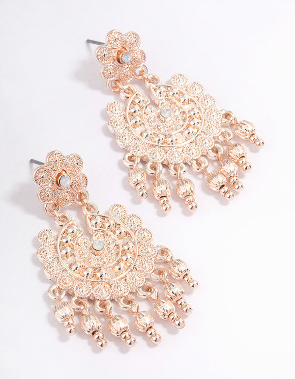 Rose Gold Flower Ball Drop Jhumka Earrings