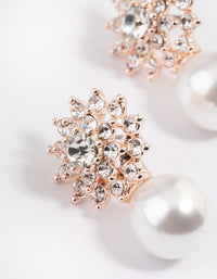 Rose Gold Diamante Swirl Pearl Stud Earrings - link has visual effect only