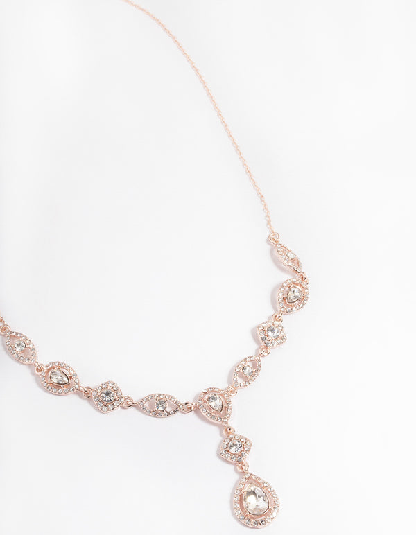 Rose Gold Teardrop & Eye Diamante Necklace