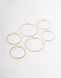 Gold Plated Small Textured Hoop Earrings Pack - link has visual effect only