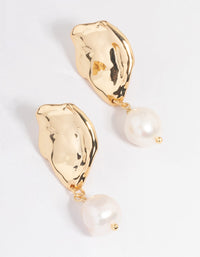 Gold Plated Molten Irregular Freshwater Pearl Drop Earrings - link has visual effect only