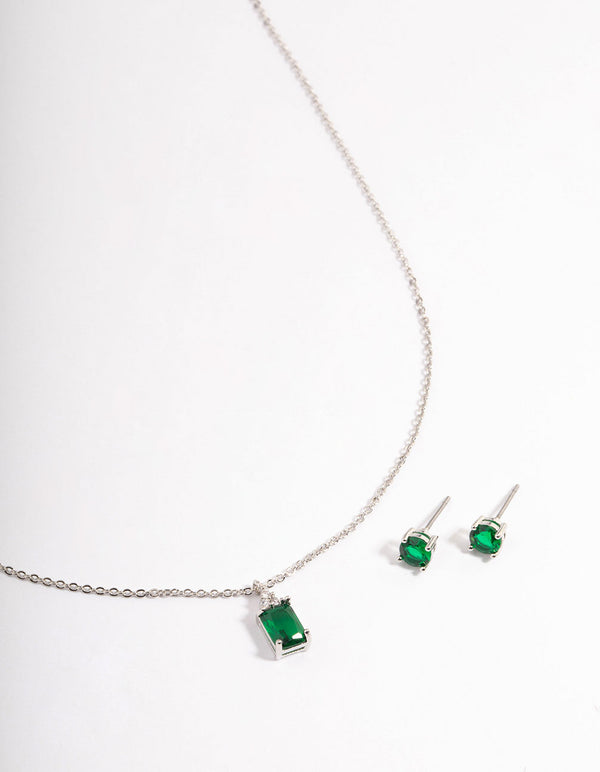 Silver Cubic Zirconia Emerald Jewellery Set