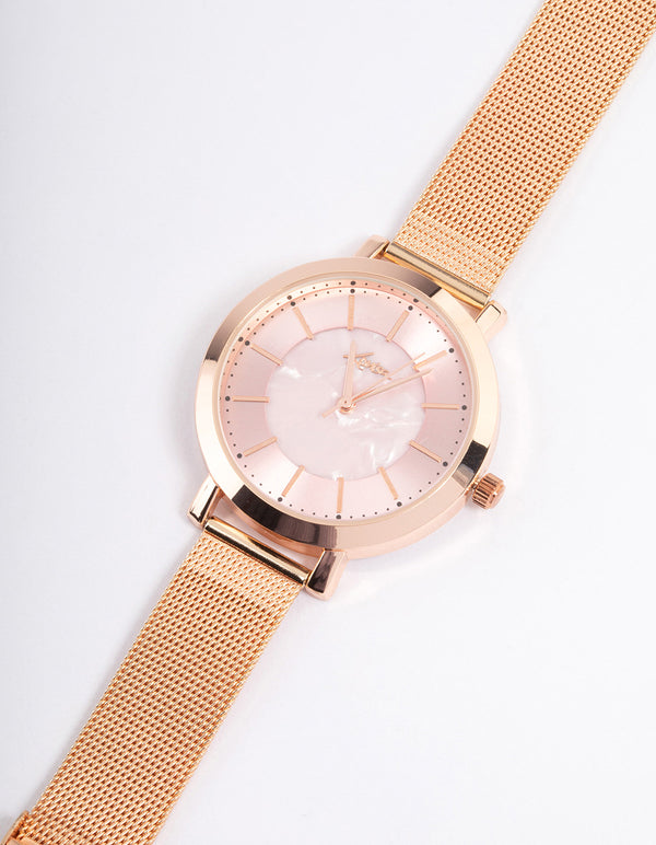 Rose Gold Pink Mesh Watch