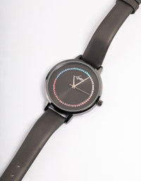 Coated Black Rainbow Crystal Faux Leather Watch - link has visual effect only