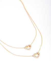 Gold Double Diamante Open Heart Layered Necklace - link has visual effect only