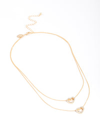 Gold Double Diamante Open Heart Layered Necklace - link has visual effect only