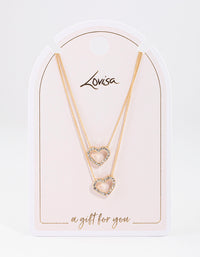 Gold Double Diamante Open Heart Layered Necklace - link has visual effect only