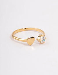 Gold Plated Sterling Silver Open Heart & Cubic Zirconia Ring - link has visual effect only