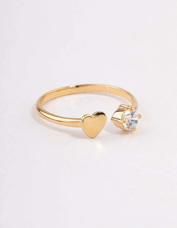 Gold Plated Sterling Silver Open Heart & Cubic Zirconia Ring