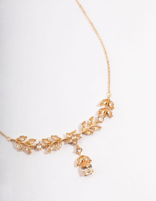 Gold Diamond Simulant Floral Y-Necklace