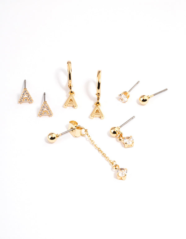 Letter 'A' Gold Plated Initial Ear Stackers