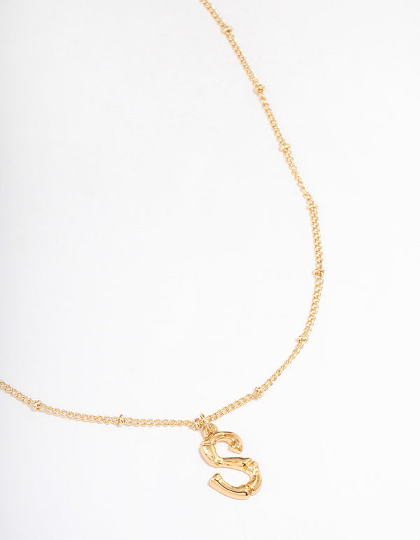 Letter 'S' Gold Plated Bamboo Initial Necklace