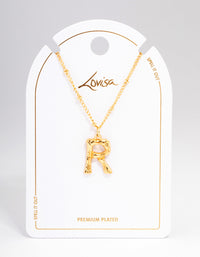 Letter 'R' Gold Plated Bamboo Initial Necklace - link has visual effect only